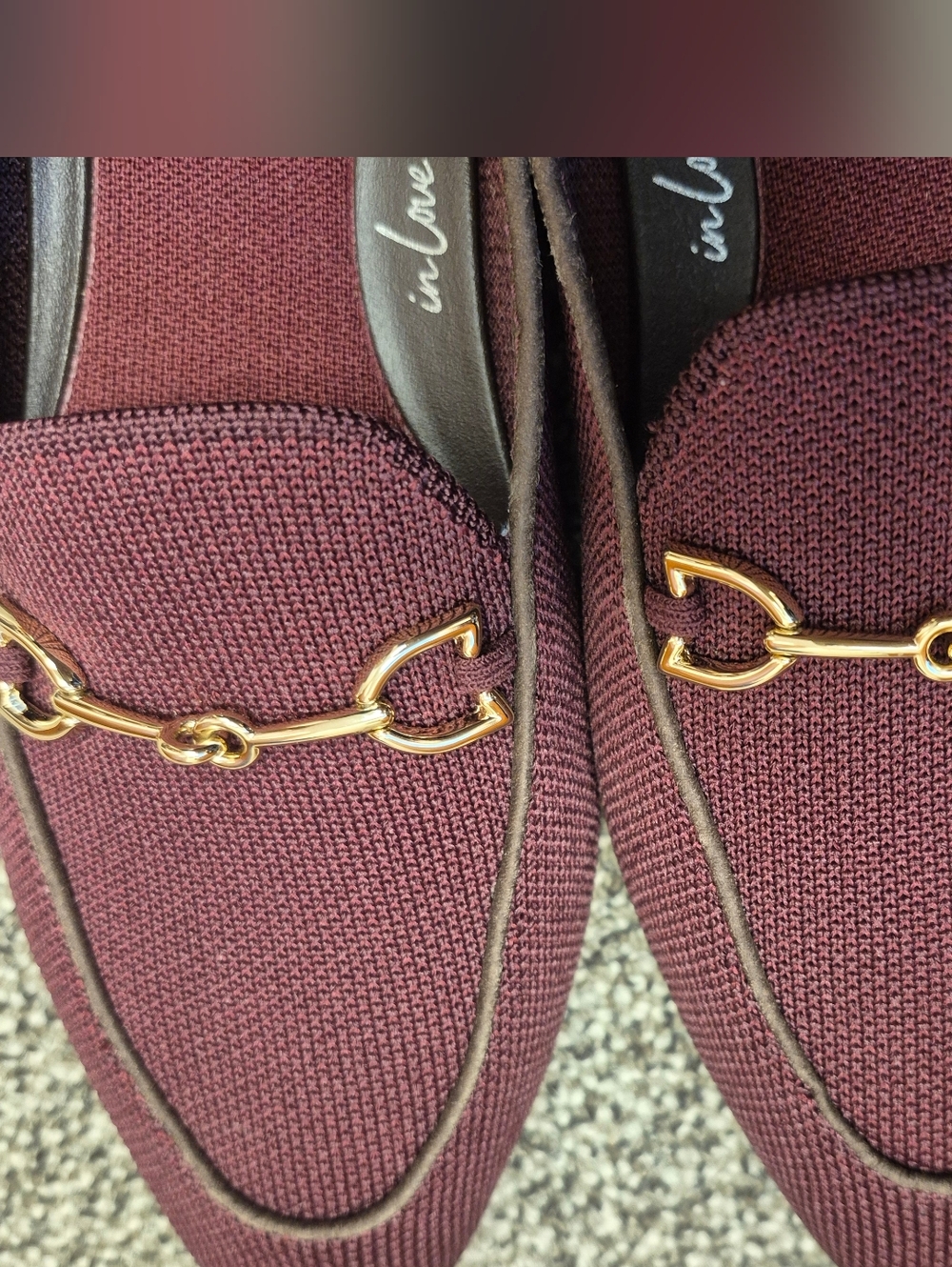 Rothys Burgundy Knit Slip-On Loafers with Gold Double bit 8 - Picture 7 of 7